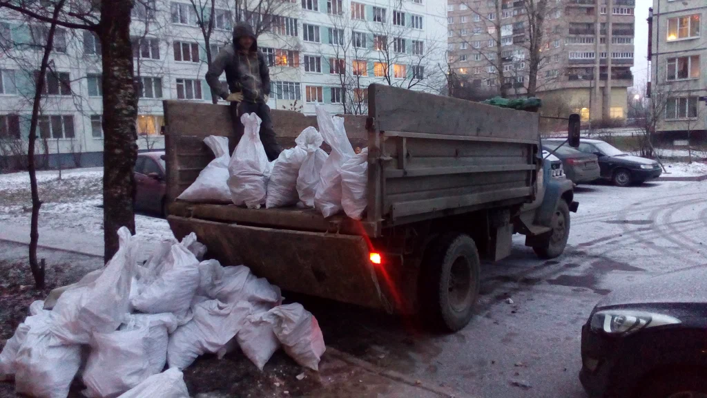 Вывоз мусора в мешках в Одинцове в октябре
